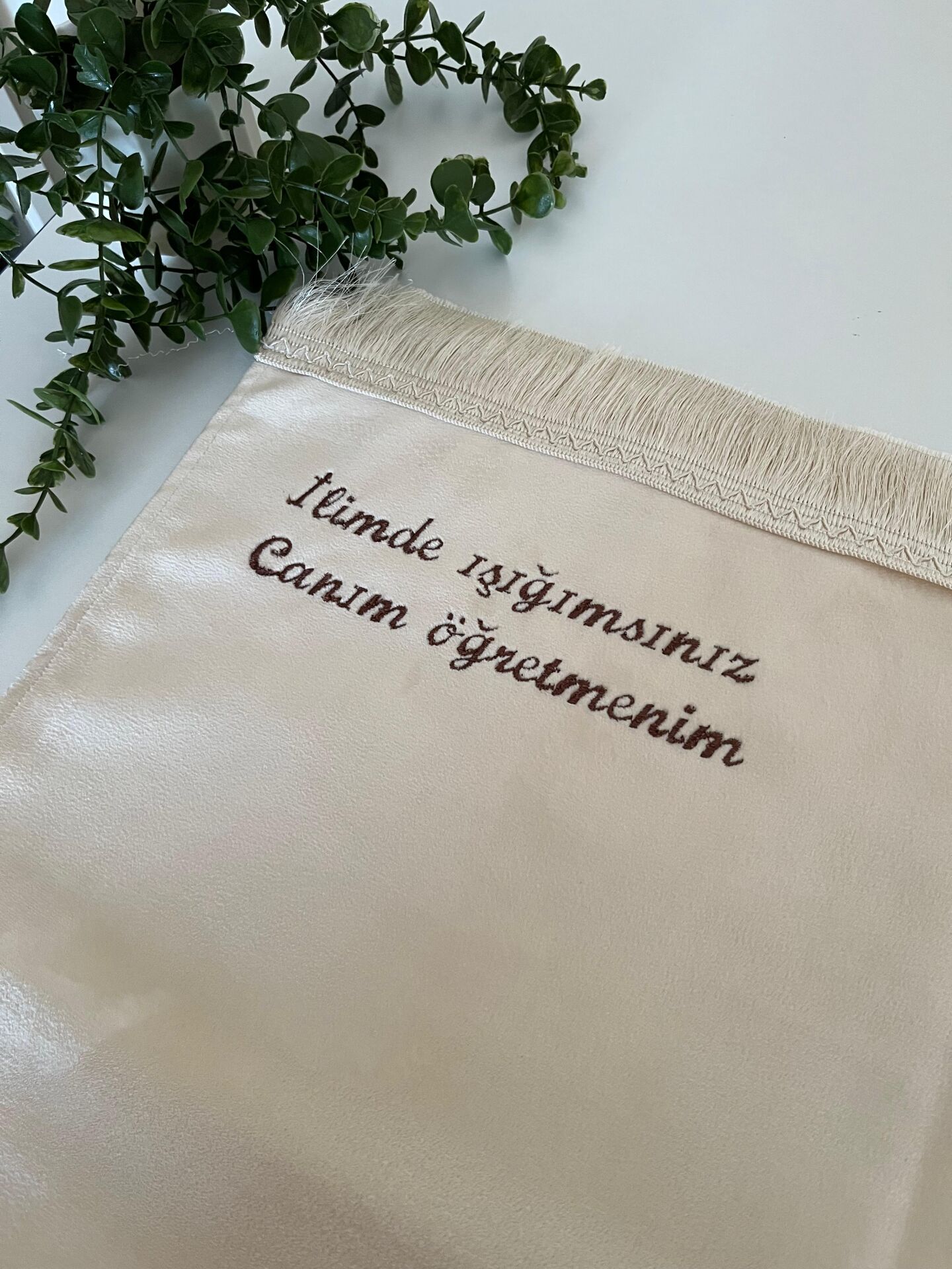 Krem Canım Öğretmenim Yazılı Seccade