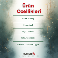 Yeşil Keten Seccade - Kabe Desenli